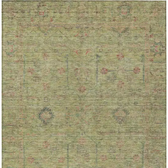 Artichoke Green Pink And Tan Floral Washable Indoor Outdoor Area Rug Photo 6