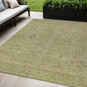 Photo of Artichoke Green Pink And Tan Floral Washable Indoor Outdoor Area Rug