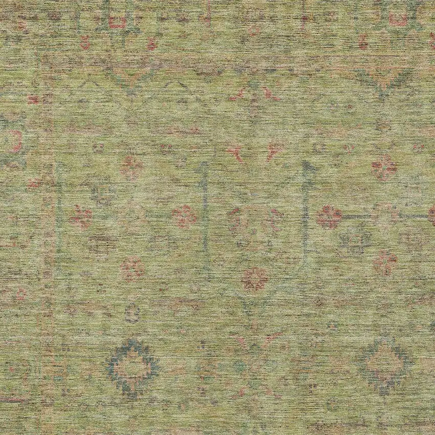 Artichoke Green Pink And Tan Floral Washable Indoor Outdoor Area Rug Photo 5
