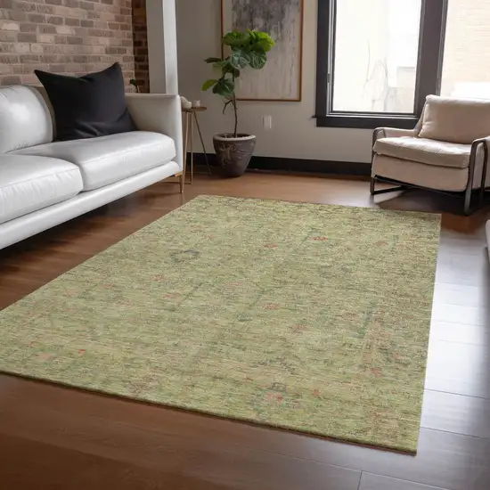 Artichoke Green Pink And Tan Floral Washable Indoor Outdoor Area Rug Photo 8