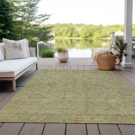 Artichoke Green Pink And Tan Floral Washable Indoor Outdoor Area Rug Photo 7