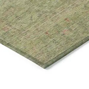 Photo of Artichoke Green Pink And Tan Floral Washable Indoor Outdoor Area Rug