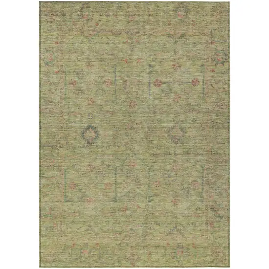 Artichoke Green Pink And Tan Floral Washable Indoor Outdoor Area Rug Photo 2