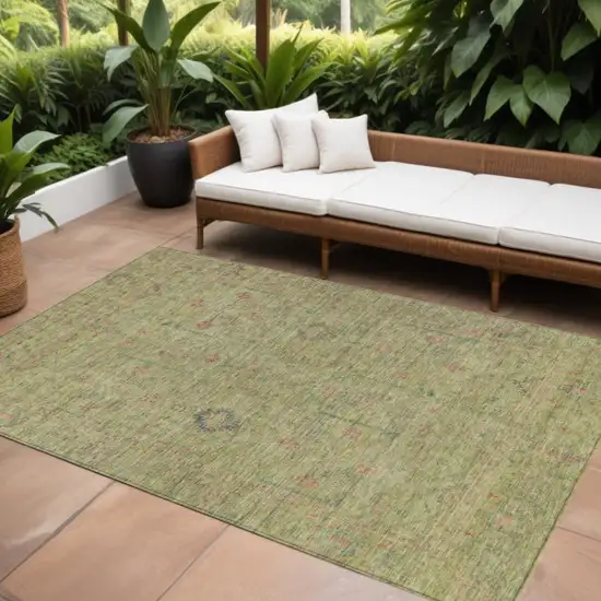 Artichoke Green Pink And Tan Floral Washable Indoor Outdoor Area Rug Photo 1