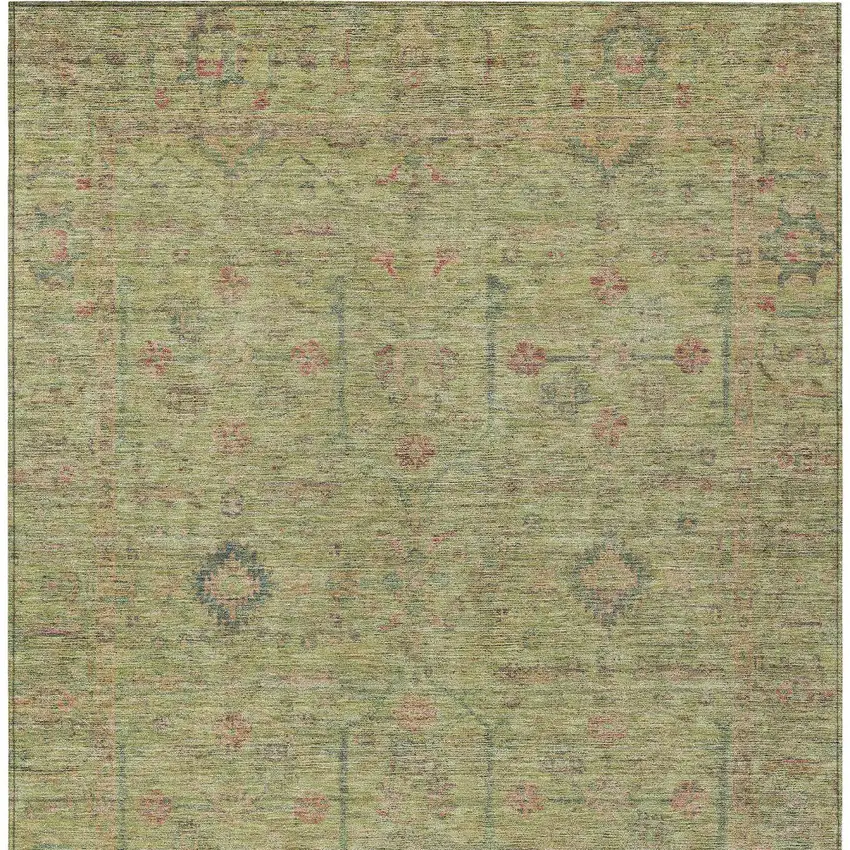 Artichoke Green Pink And Tan Floral Washable Indoor Outdoor Area Rug Photo 6