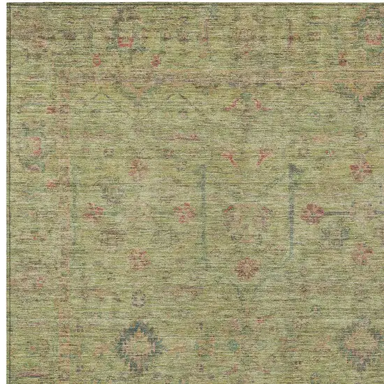 Artichoke Green Pink And Tan Floral Washable Indoor Outdoor Area Rug Photo 5