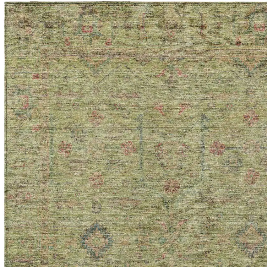 Artichoke Green Pink And Tan Floral Washable Indoor Outdoor Area Rug Photo 5
