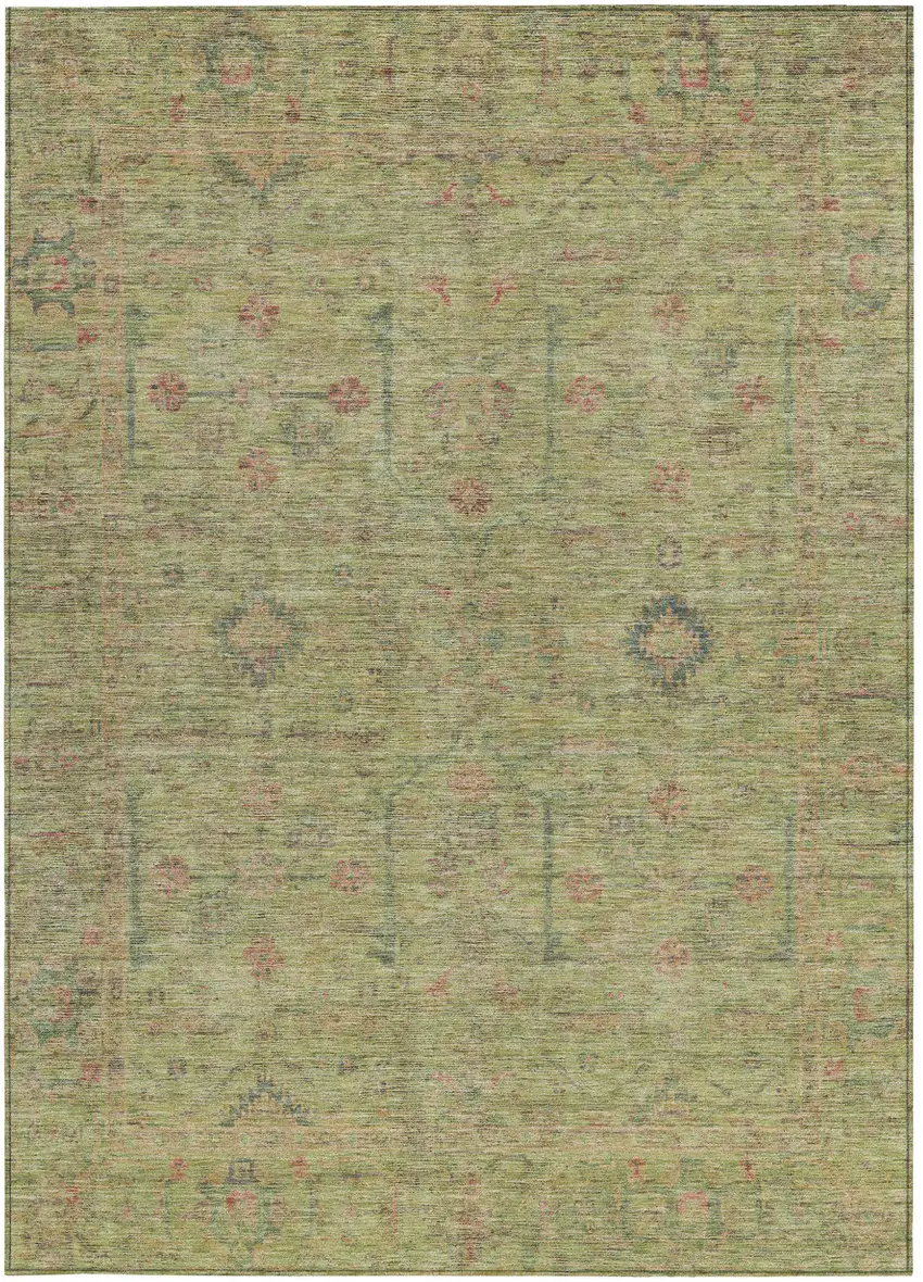 Artichoke Green Pink And Tan Floral Washable Indoor Outdoor Area Rug Photo 6