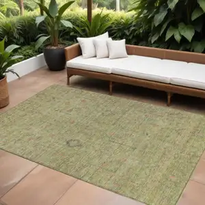 Photo of Artichoke Green Pink And Tan Floral Washable Indoor Outdoor Area Rug