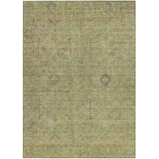 Artichoke Green Pink And Tan Floral Washable Indoor Outdoor Area Rug Photo 6