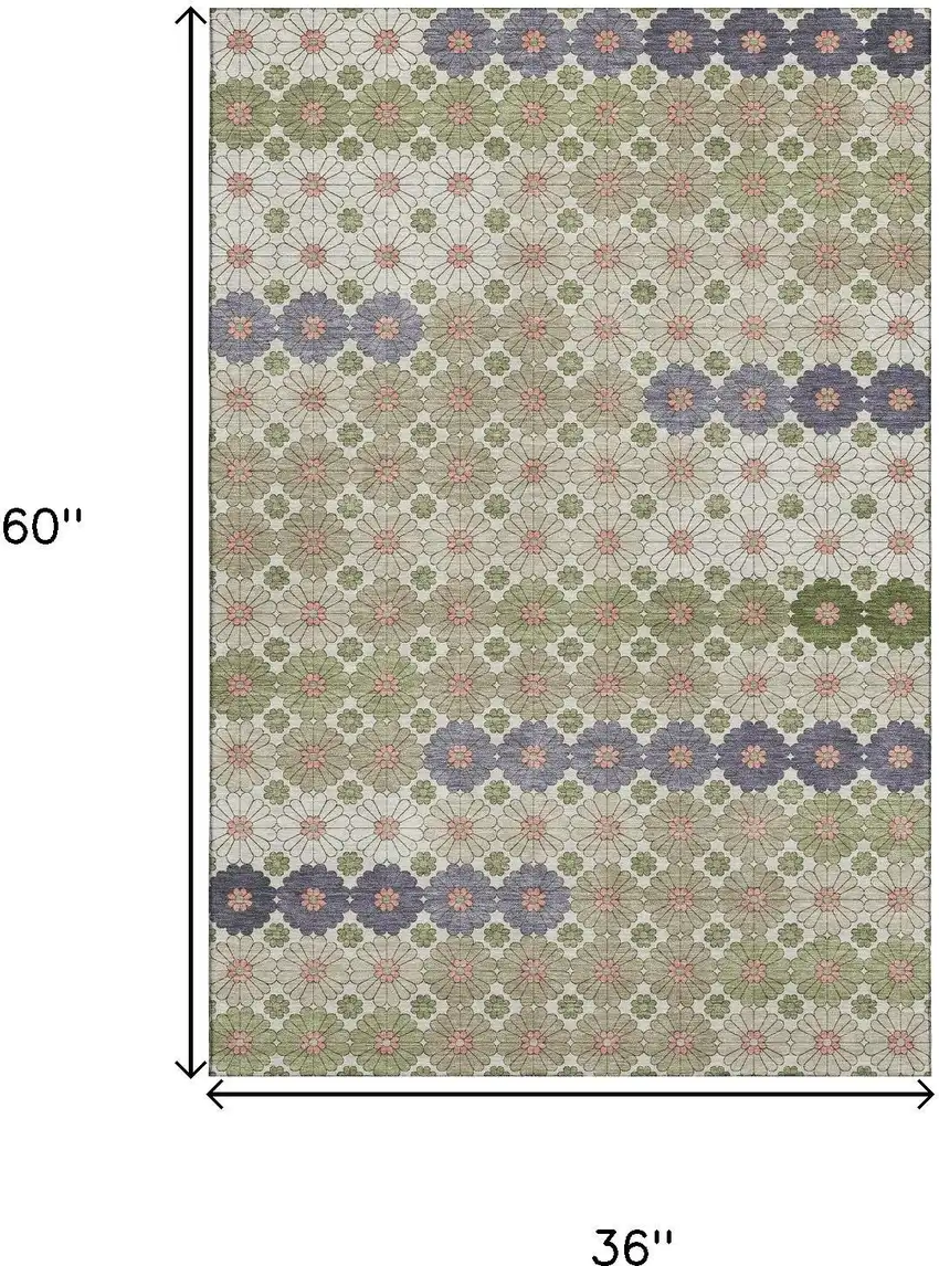 Artichoke Green Purple And Beige Geometric Washable Area Rug With UV Protection Photo 9