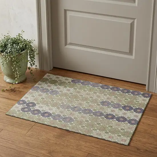 Artichoke Green Purple And Beige Geometric Washable Area Rug With UV Protection Photo 1