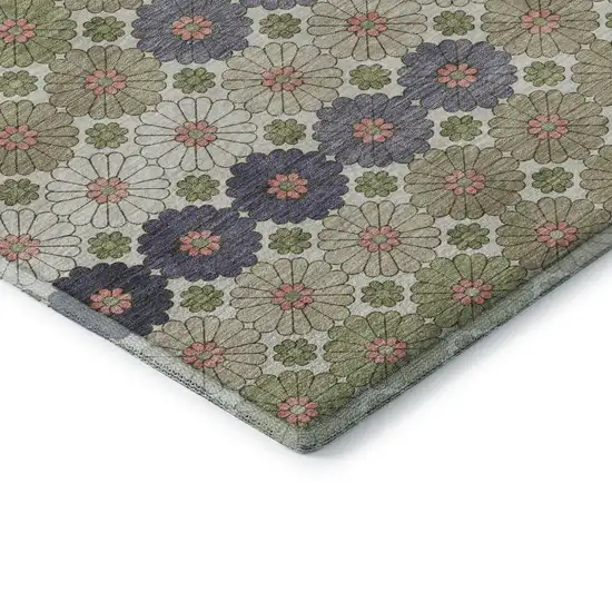 Artichoke Green Purple And Beige Geometric Washable Area Rug With UV Protection Photo 6