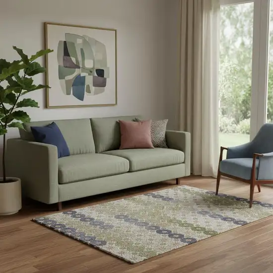 Artichoke Green Purple And Beige Geometric Washable Area Rug With UV Protection Photo 1