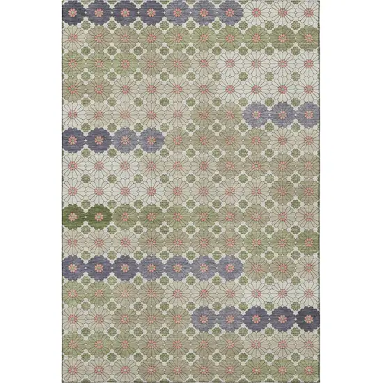 Artichoke Green Purple And Beige Geometric Washable Area Rug With UV Protection Photo 3