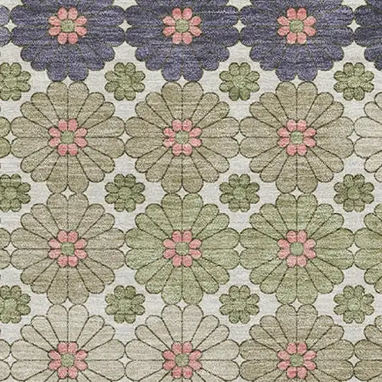 Artichoke Green Purple And Beige Geometric Washable Area Rug With UV Protection Photo 2