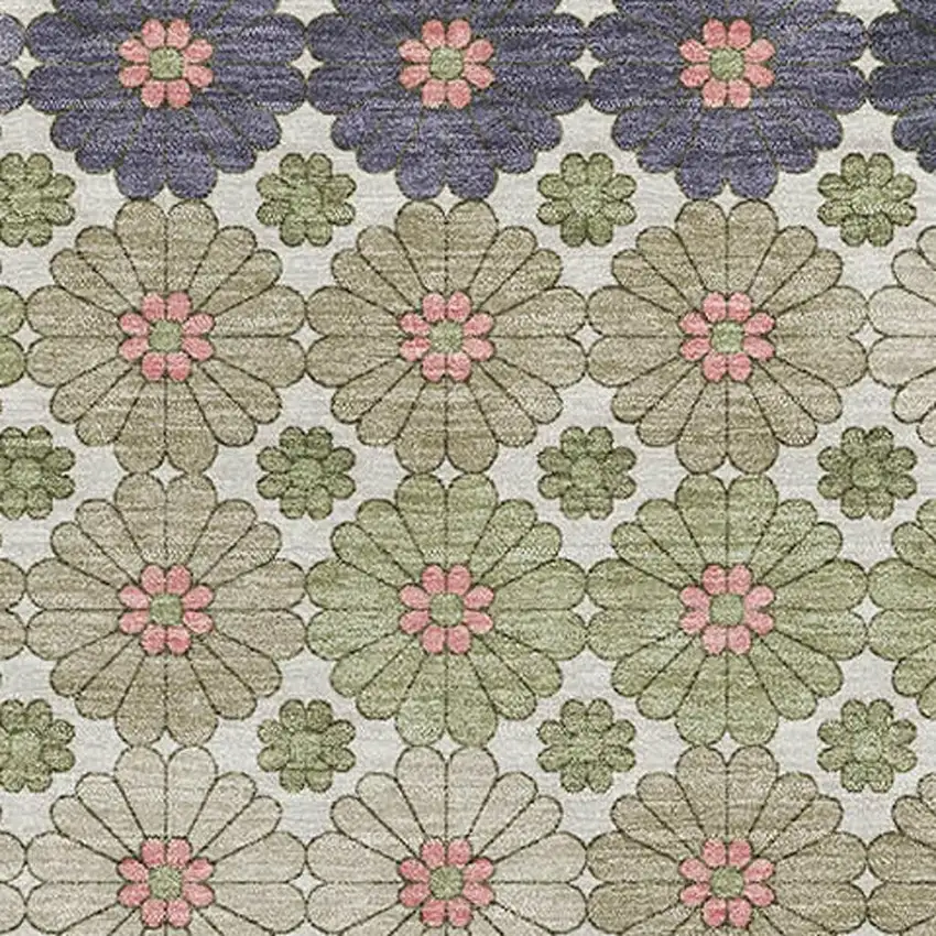 Artichoke Green Purple And Beige Geometric Washable Area Rug With UV Protection Photo 2