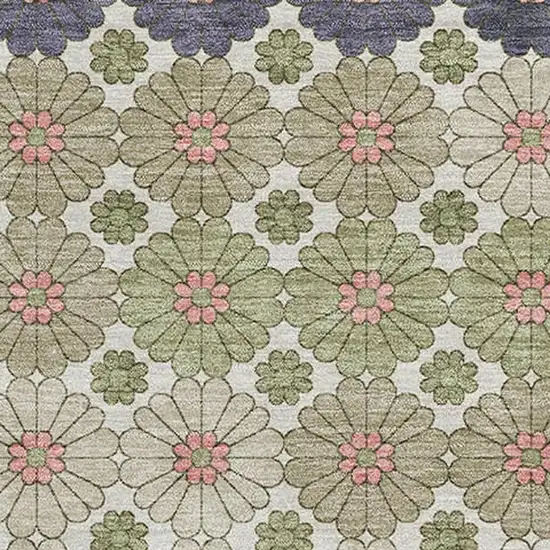 Artichoke Green Purple And Beige Geometric Washable Area Rug With UV Protection Photo 2