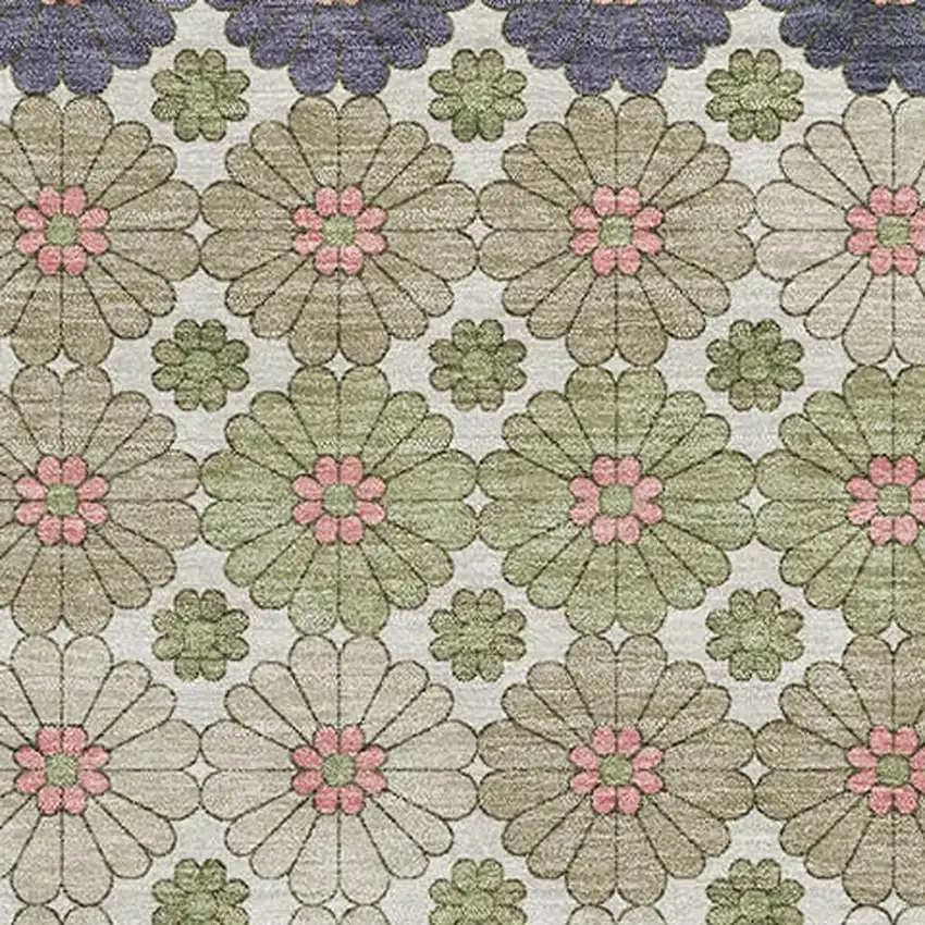 Artichoke Green Purple And Beige Geometric Washable Area Rug With UV Protection Photo 2