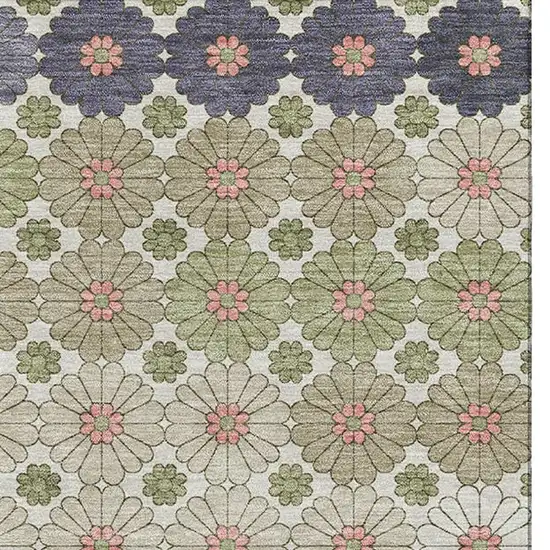 Artichoke Green Purple And Beige Geometric Washable Area Rug With UV Protection Photo 3