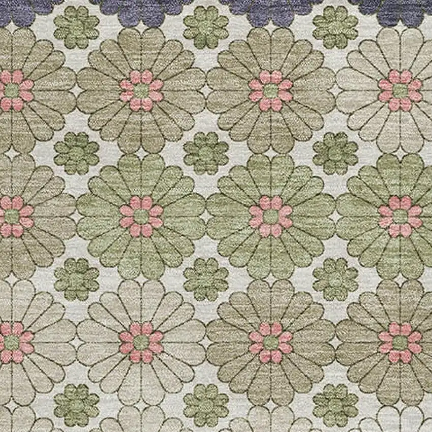 Artichoke Green Purple And Beige Geometric Washable Area Rug With UV Protection Photo 2