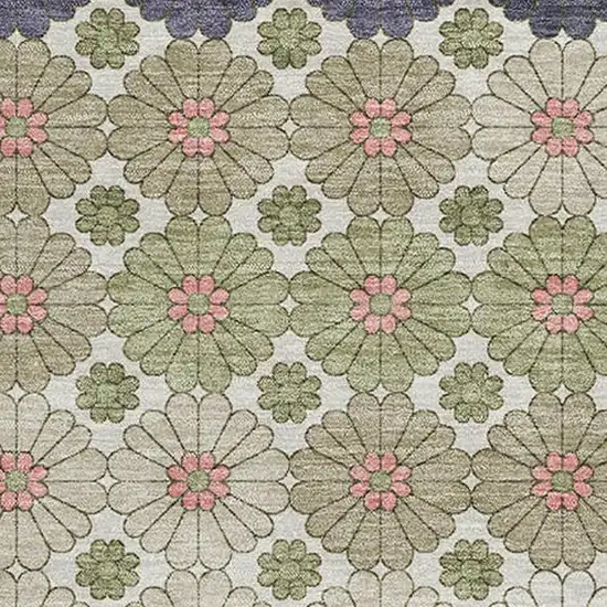 Artichoke Green Purple And Beige Geometric Washable Area Rug With UV Protection Photo 2