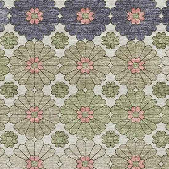 Artichoke Green Purple And Beige Geometric Washable Area Rug With UV Protection Photo 2