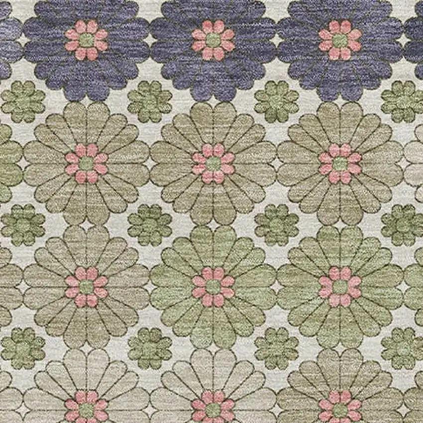 Artichoke Green Purple And Beige Geometric Washable Area Rug With UV Protection Photo 2