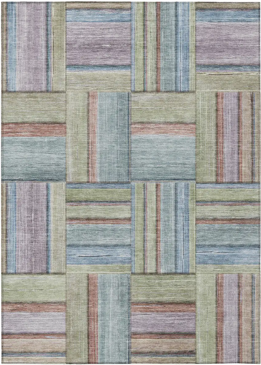 Artichoke Green Purple And Blue Geometric Washable Indoor Outdoor Area Rug Photo 4