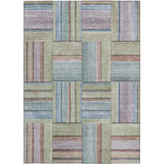 Artichoke Green Purple And Blue Geometric Washable Indoor Outdoor Area Rug Photo 2