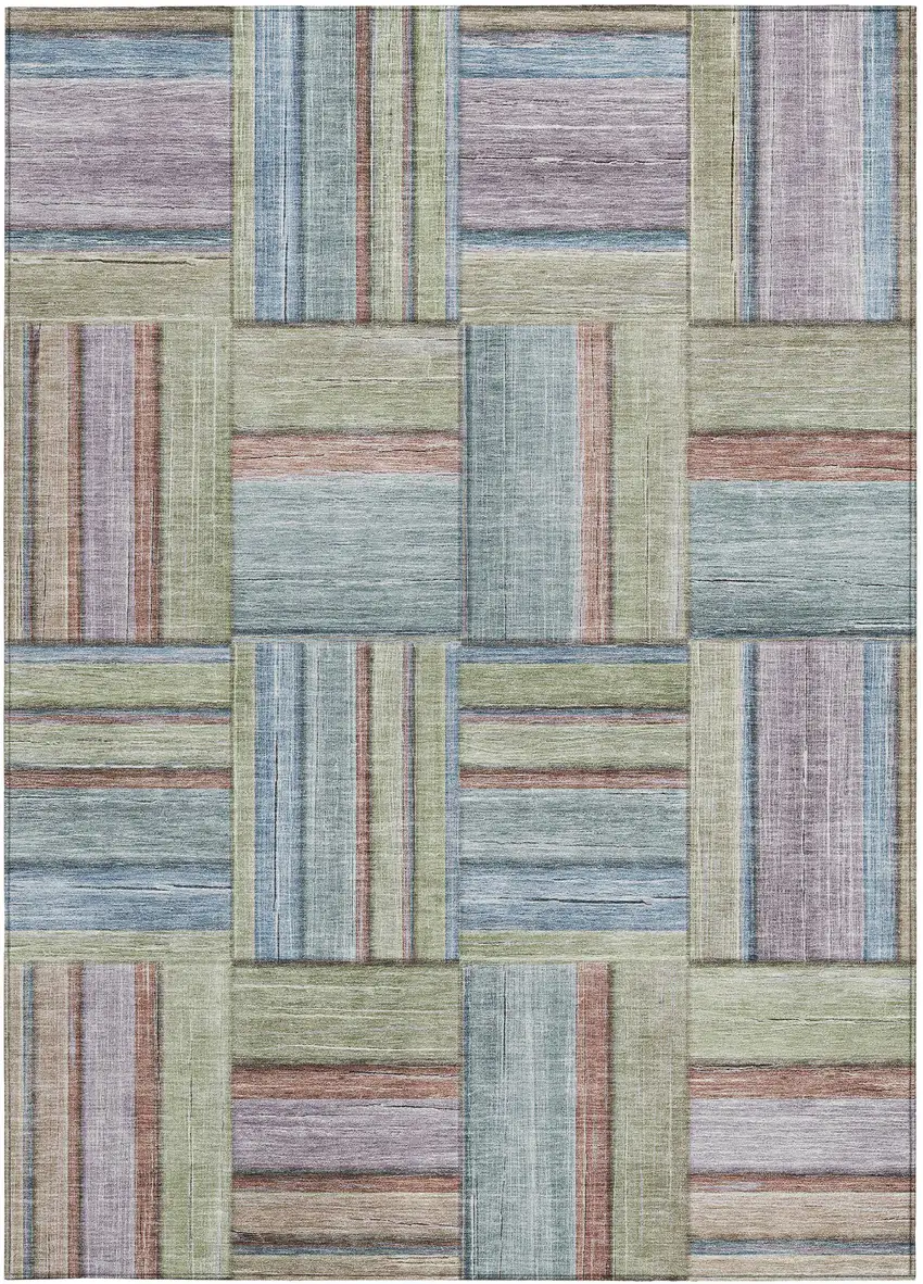 Artichoke Green Purple And Blue Geometric Washable Indoor Outdoor Area Rug Photo 2