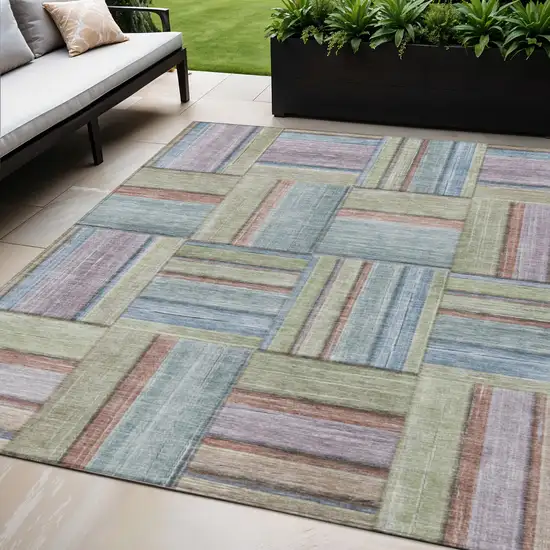 Artichoke Green Purple And Blue Geometric Washable Indoor Outdoor Area Rug Photo 1