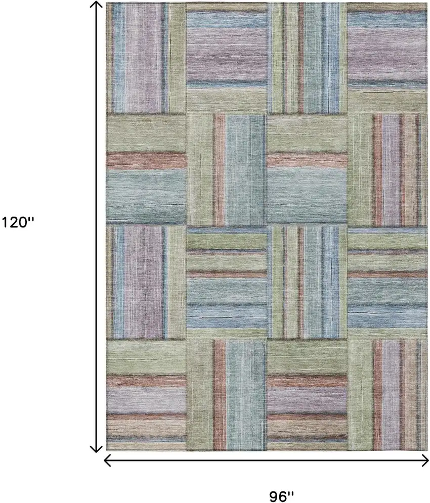 Artichoke Green Purple And Blue Geometric Washable Indoor Outdoor Area Rug Photo 3
