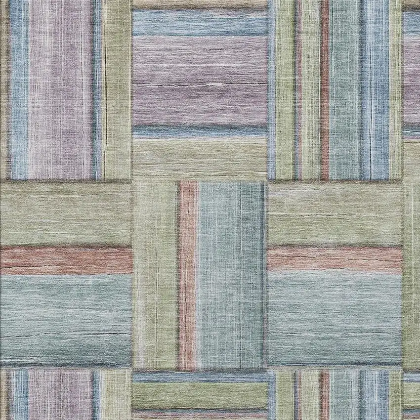 Artichoke Green Purple And Blue Geometric Washable Indoor Outdoor Area Rug Photo 8