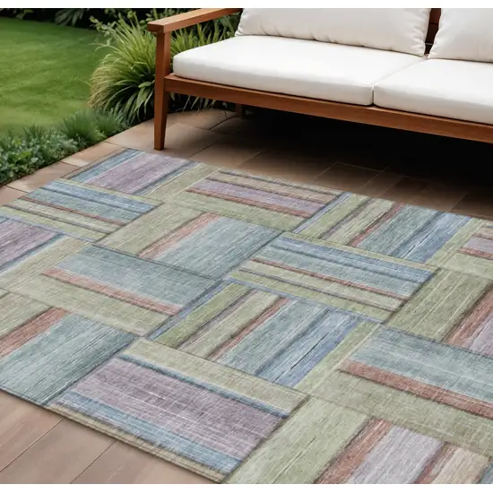 Artichoke Green Purple And Blue Geometric Washable Indoor Outdoor Area Rug Photo 1