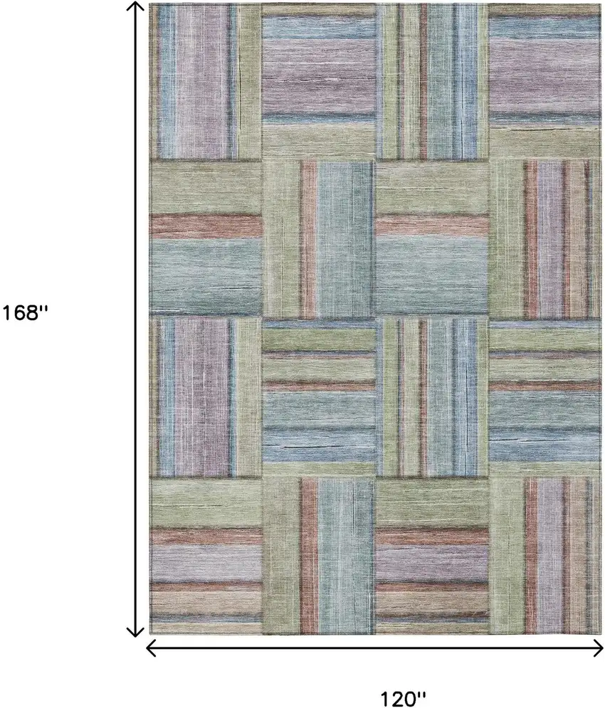 Artichoke Green Purple And Blue Geometric Washable Indoor Outdoor Area Rug Photo 3