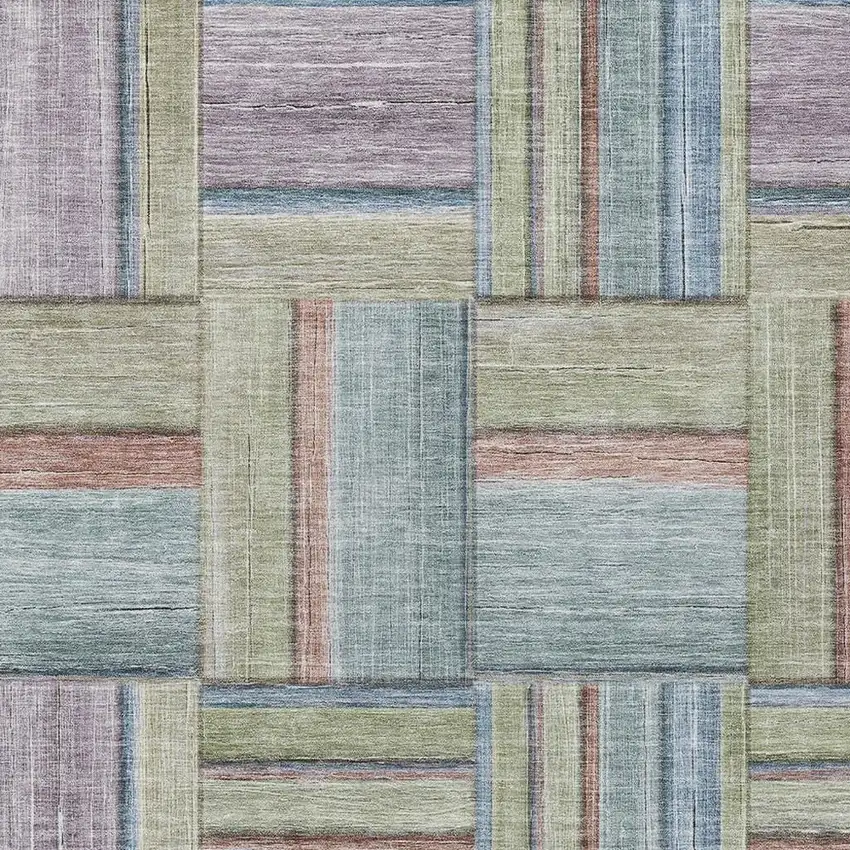 Artichoke Green Purple And Blue Geometric Washable Indoor Outdoor Area Rug Photo 6