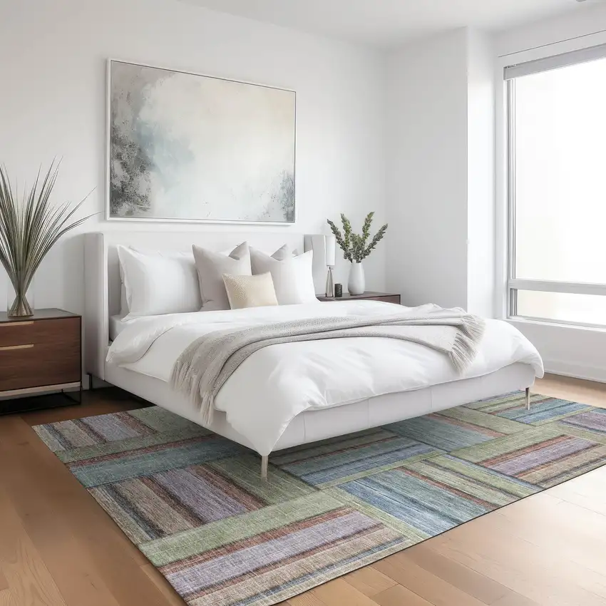 Artichoke Green Purple And Blue Geometric Washable Indoor Outdoor Area Rug Photo 9