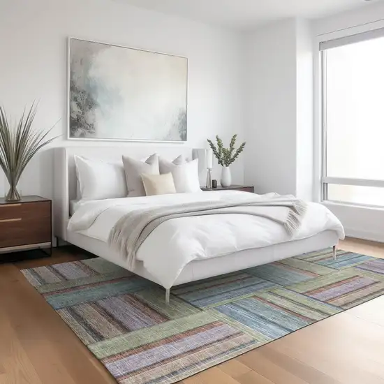 Artichoke Green Purple And Blue Geometric Washable Indoor Outdoor Area Rug Photo 9