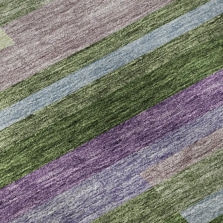 Artichoke Green Purple And Blue Striped Washable Area Rug With UV Protection Photo 8
