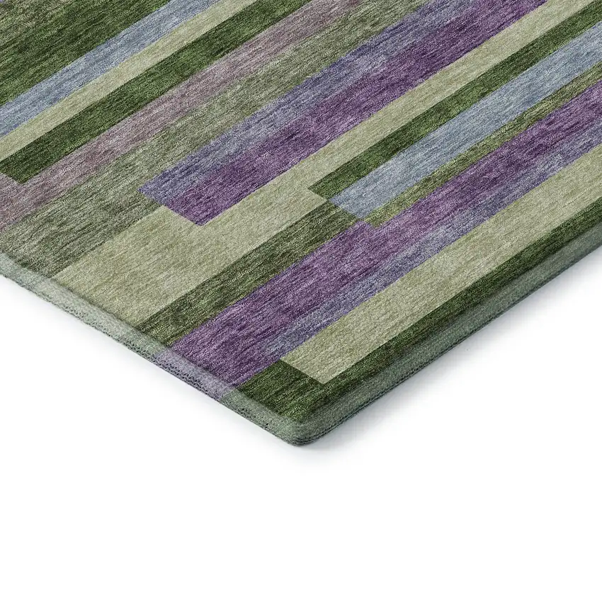 Artichoke Green Purple And Blue Striped Washable Area Rug With UV Protection Photo 6
