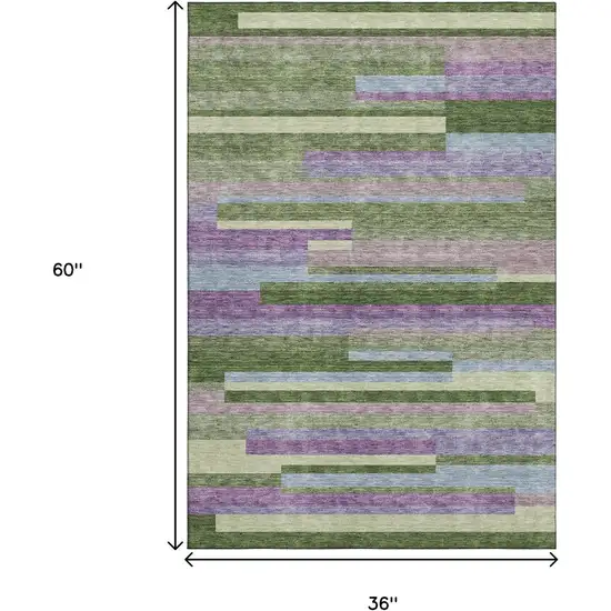 Artichoke Green Purple And Blue Striped Washable Area Rug With UV Protection Photo 9