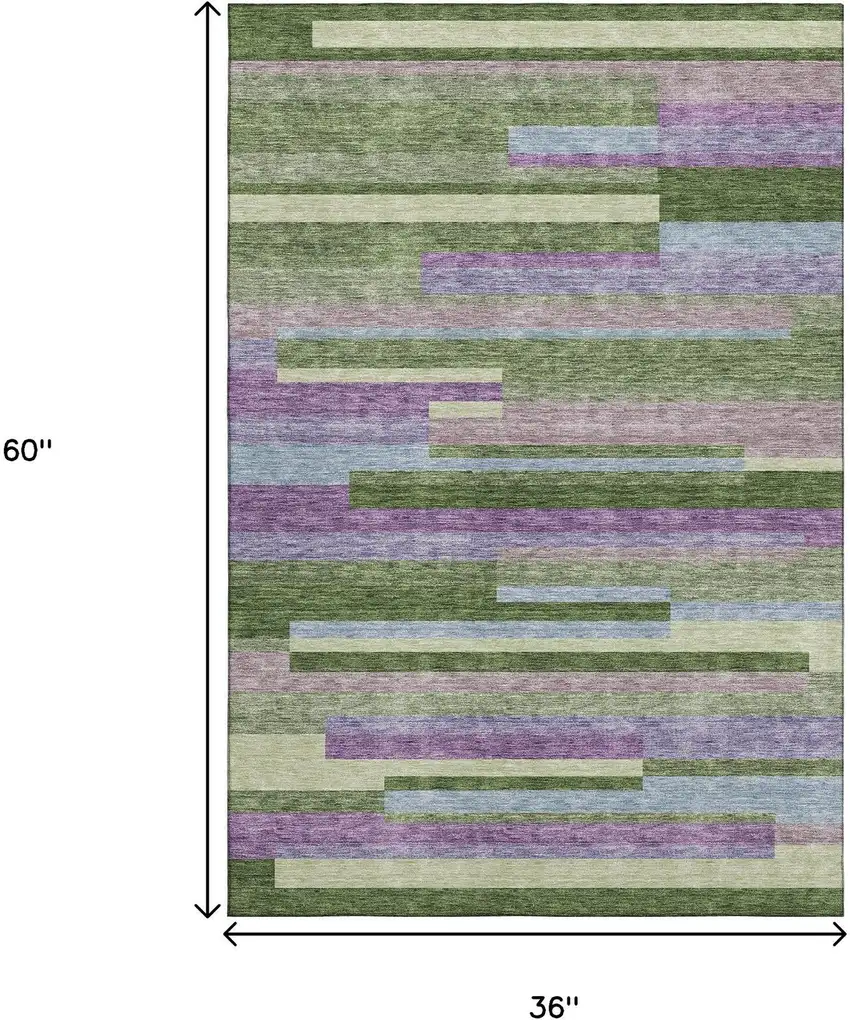 Artichoke Green Purple And Blue Striped Washable Area Rug With UV Protection Photo 9