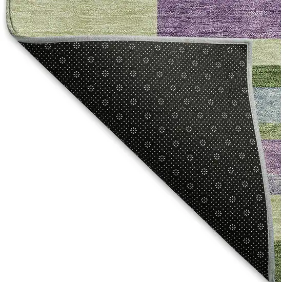 Artichoke Green Purple And Blue Striped Washable Area Rug With UV Protection Photo 5