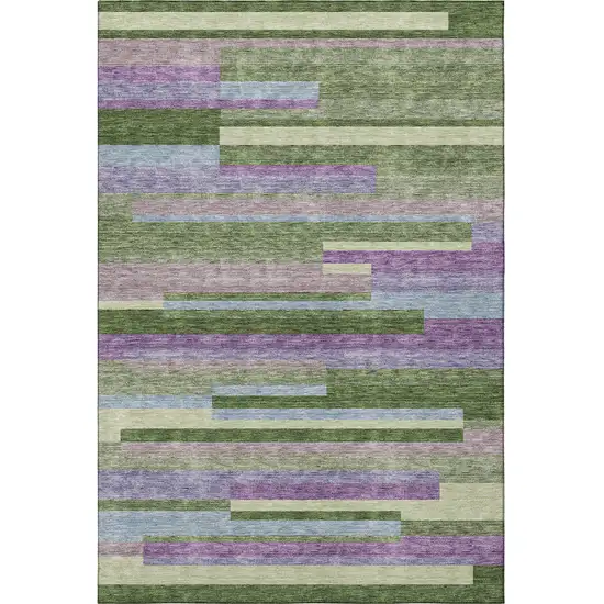 Artichoke Green Purple And Blue Striped Washable Area Rug With UV Protection Photo 3