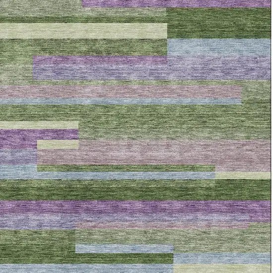 Artichoke Green Purple And Blue Striped Washable Area Rug With UV Protection Photo 2