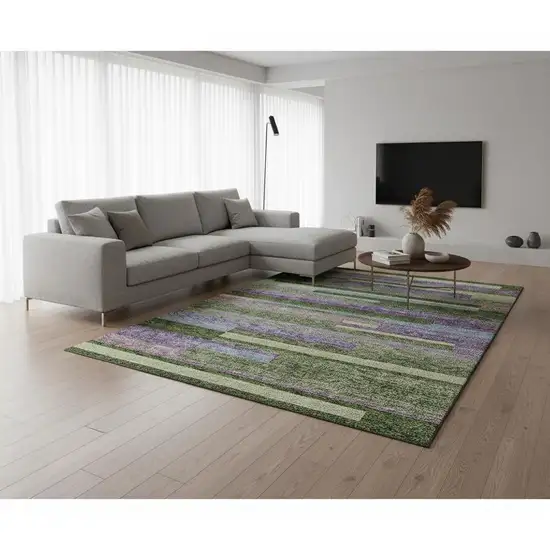 Artichoke Green Purple And Blue Striped Washable Area Rug With UV Protection Photo 2