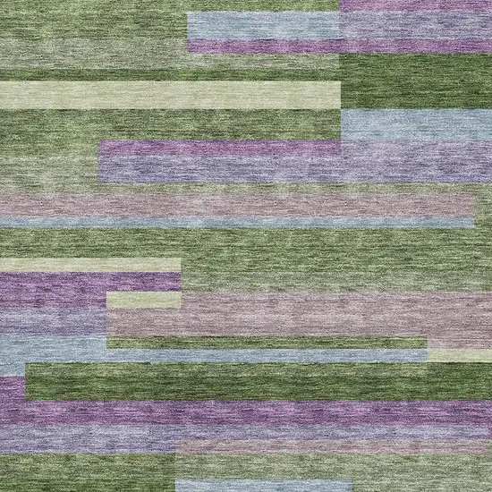 Artichoke Green Purple And Blue Striped Washable Area Rug With UV Protection Photo 2
