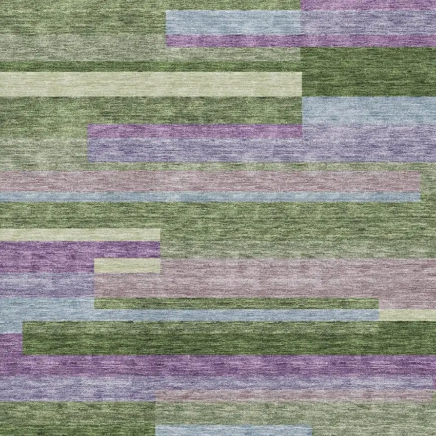Artichoke Green Purple And Blue Striped Washable Area Rug With UV Protection Photo 2