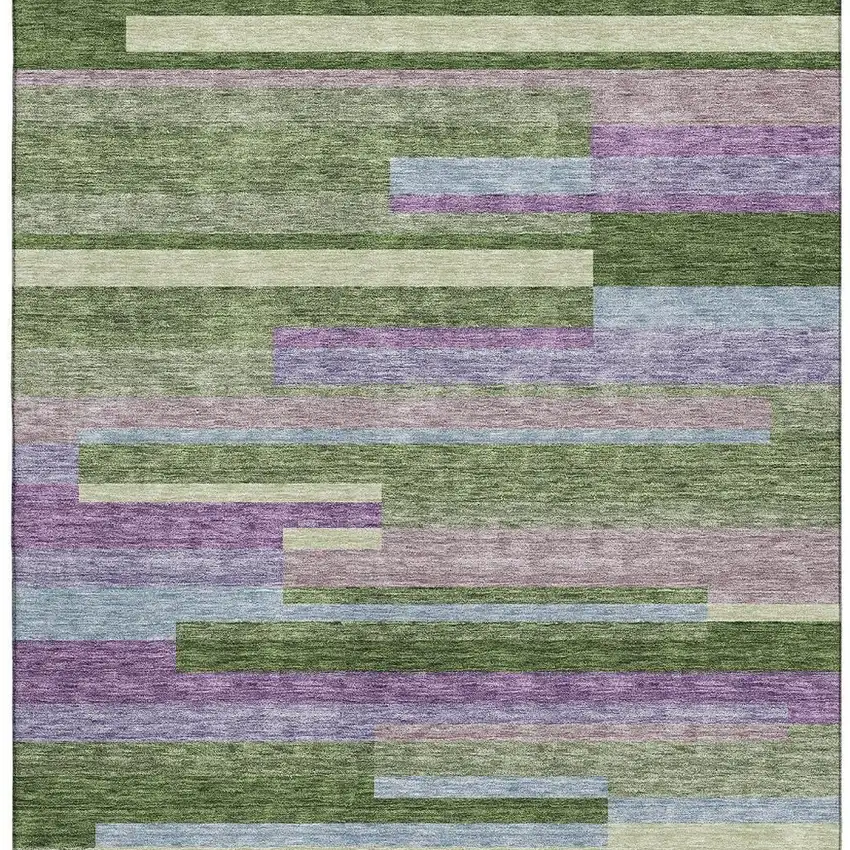 Artichoke Green Purple And Blue Striped Washable Area Rug With UV Protection Photo 3